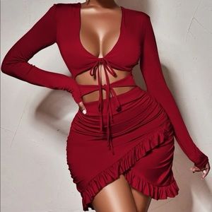 SOLD Tie Front Ruffle Hem Dress